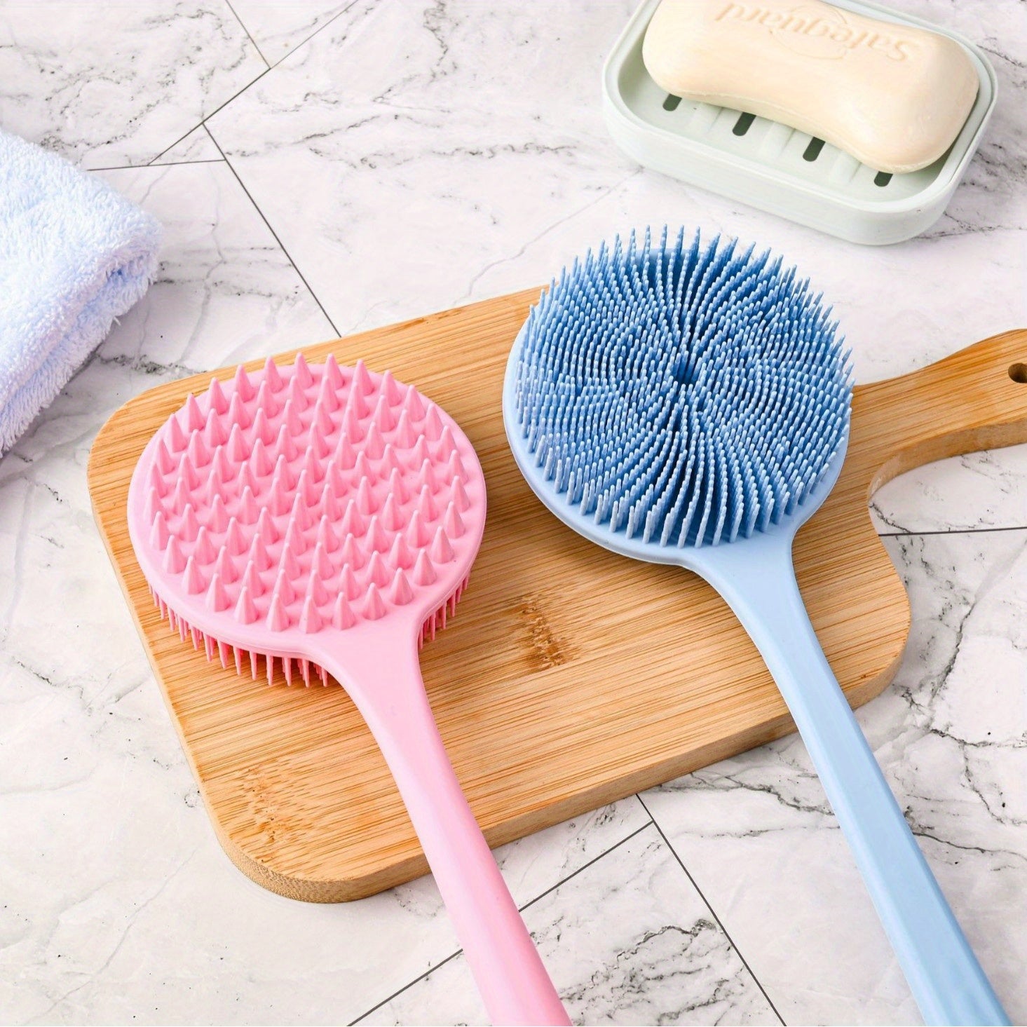 15" Extra-Long Back Scrubber - Dual-Sided Exfoliating Brush & Scrubber, Non-Slip Grip for Back, Arms, Legs, Facial Use - Travel-Friendly Manual Light Beige Care Tool for, Blackheads, Dead Light Beige Removal - Bathroom Essential