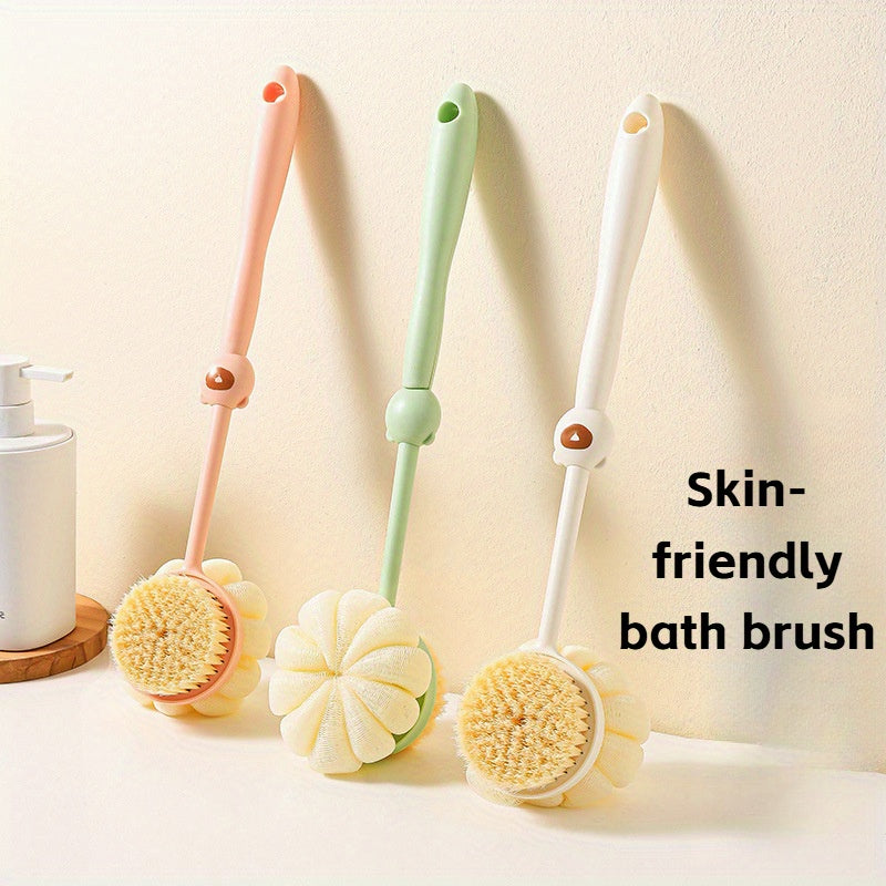 Little Bear Bath Brush, a Dual-Sided Soft Bristle Back Scrubber with a Long Handle, Perfect for Home Use And Bathing.