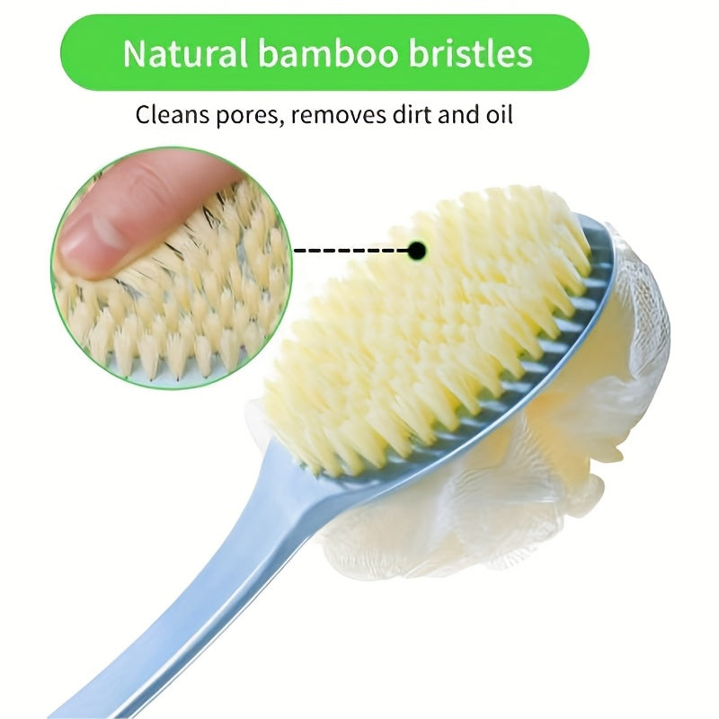 3 Pack Back Shower Body Brushes Shower Body Brush with Bristles and Loofah Back Scrubber Bath Mesh Sponge for Wet or Dry Long Handle for Light Beige Exfoliating Bath, Exfoliating Light Beige for Men and Women (Blue)