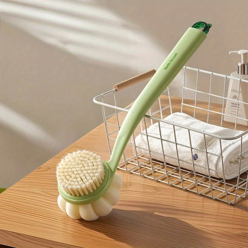 3-in-1 Soft Back Scrubber Brush with Handle - Multi-Color (White/Beige/Orange) Body Scrubber & Exfoliating Massager for Bath, Shower, and Body Care, No Battery Needed, Bath Accessories, Shower Cleaning Tool, Ergonomic Handle, Durable Scrubber