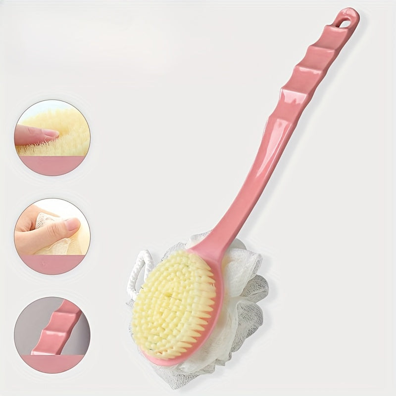 2-in-1 Soft Bristle Bath Brush with Long Handle - Multi-Color, Fragrance-Free, No Batteries Required - Ideal for Exfoliating & Back Scrubbing, Japanese Bath, Rubbing Mud, Bath Artifact