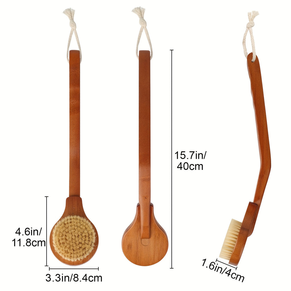 Long Handle Bath Brush with Natural Bamboo Bristles & Slip-Resistant Grip - Exfoliating Body Scrubber for Back, Legs, Hard-to-Reach Areas, Gentle Exfoliation, Ergonomic Design, Wet/Dry Use, Spa & Home Shower Essentials, Daily Exfoliation, Decorative