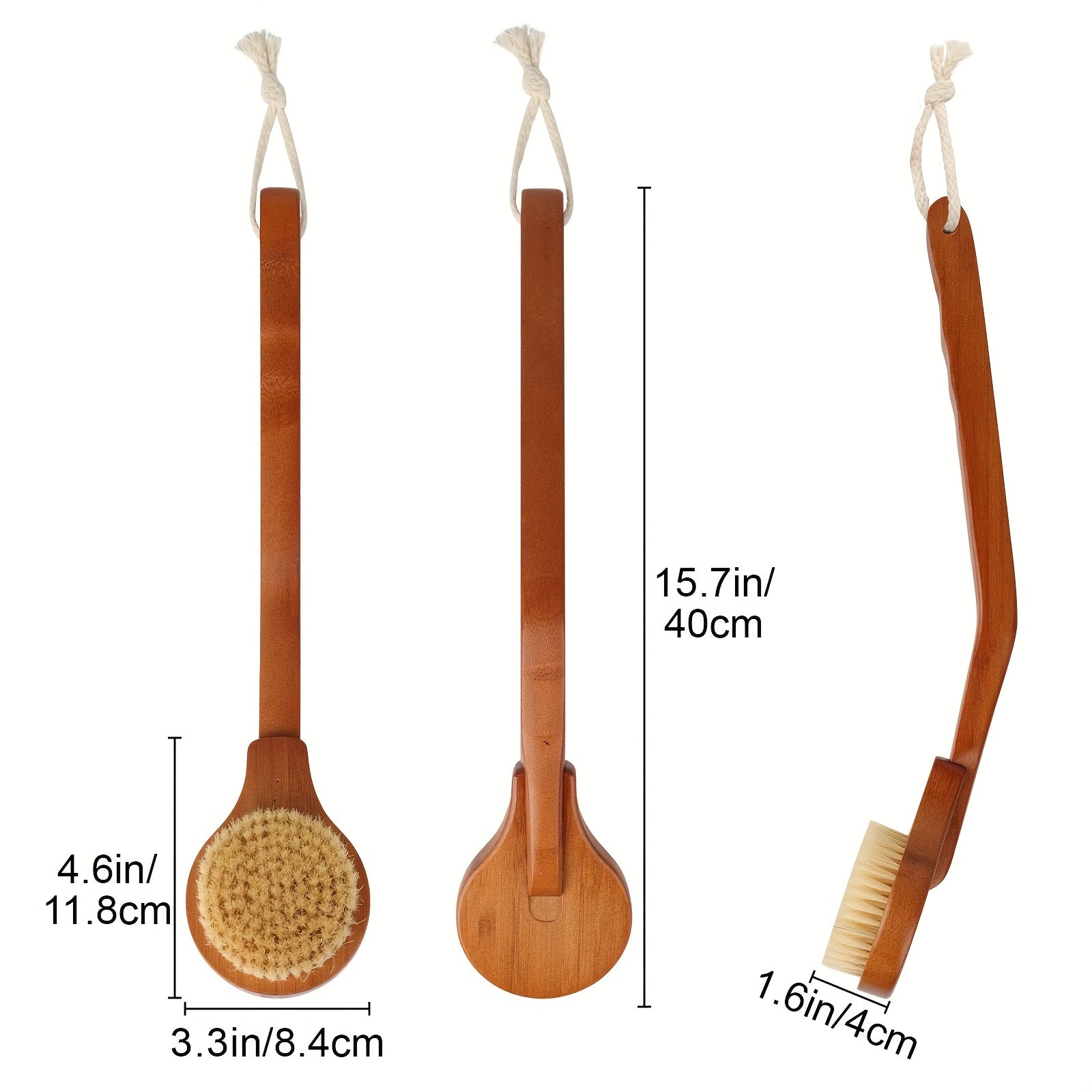 Long Handle Bath Brush with Natural Bamboo Bristles & Slip-Resistant Grip - Exfoliating Body Scrubber for Back, Legs, Hard-to-Reach Areas, Gentle Exfoliation, Ergonomic Design, Wet/Dry Use, Spa & Home Shower Essentials, Daily Exfoliation, Decorative