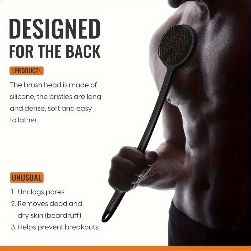 15" Extra-Long Back Scrubber - Dual-Sided Exfoliating Brush & Scrubber, Non-Slip Grip for Back, Arms, Legs, Facial Use - Travel-Friendly Manual Light Beige Care Tool for, Blackheads, Dead Light Beige Removal - Bathroom Essential