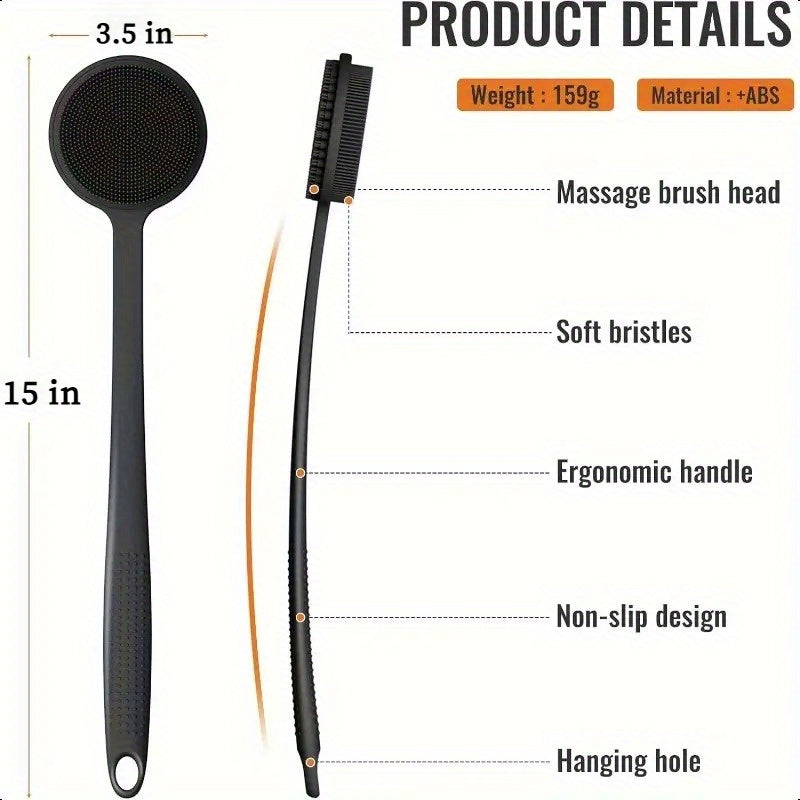 15" Extra-Long Back Scrubber - Dual-Sided Exfoliating Brush & Scrubber, Non-Slip Grip for Back, Arms, Legs, Facial Use - Travel-Friendly Manual Light Beige Care Tool for, Blackheads, Dead Light Beige Removal - Bathroom Essential