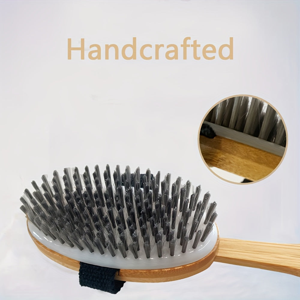 1 Extra Long Curved Handle Lotus Wood Bristle Round Bath Brush Bath Cleaning Brush With Lanyard Design Lazy Family Bathing Magic