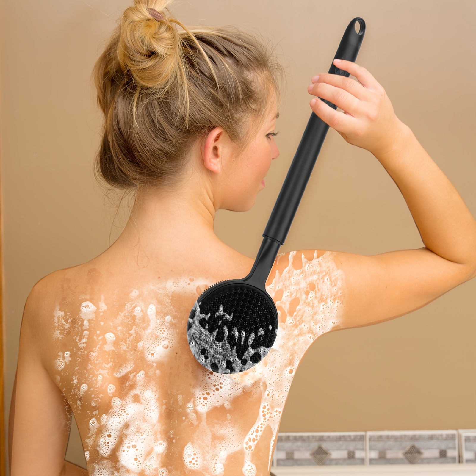 Extendable Bath Brush, Double-Sided Shower Brush With Anti-Slip Handle, Adjustable Lengt Design For Exfoliation & Deep Clean