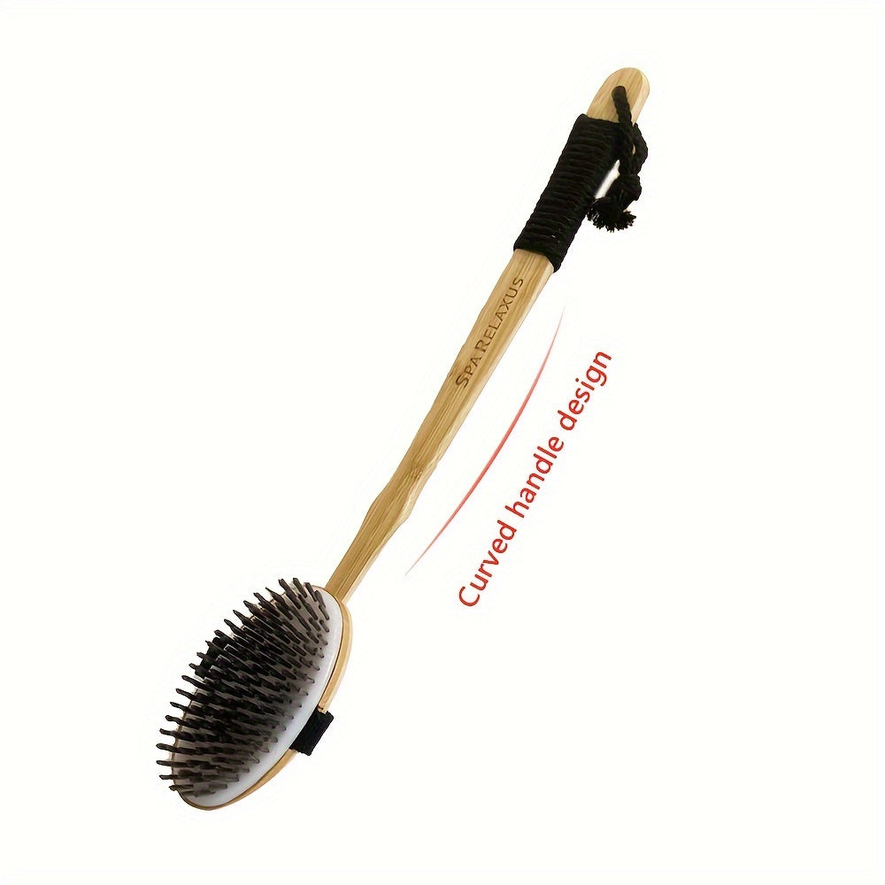 1 Extra Long Curved Handle Lotus Wood Bristle Round Bath Brush Bath Cleaning Brush With Lanyard Design Lazy Family Bathing Magic
