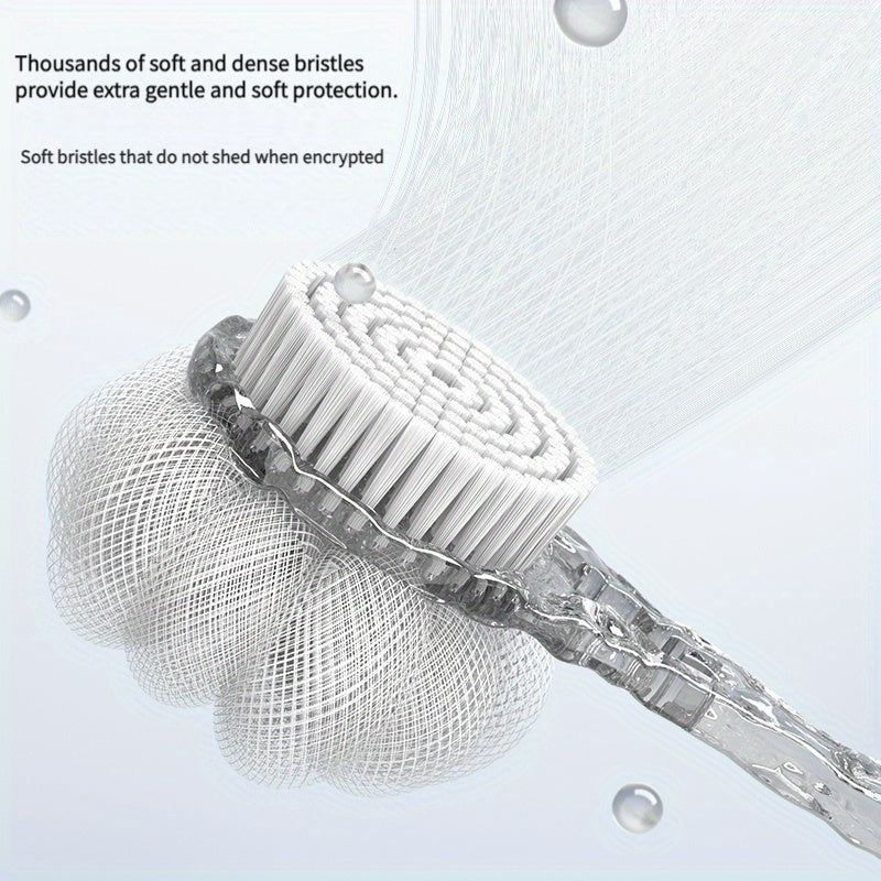 1pc Ergonomic Long-Handled Soft Nylon Back Massager & Shower Brush Combo - 2-in-1 Bathing Experience with Glacier Pattern for Deep Clean & Relaxation, No Batteries Required, Back Scrubber for Shower