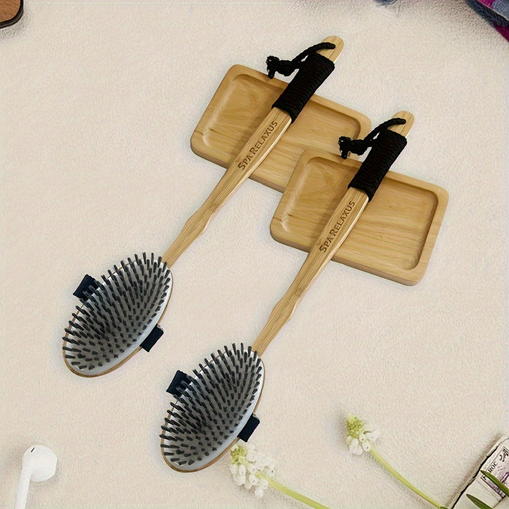 1 Extra Long Curved Handle Lotus Wood Bristle Round Bath Brush Bath Cleaning Brush With Lanyard Design Lazy Family Bathing Magic
