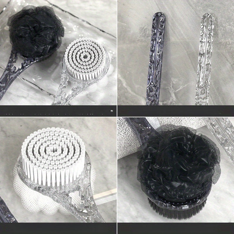 1 long-handled brush bath ball scrub towel artifact - 2-in-1 bathroom experience with glacier pattern, deep cleansing and relaxation, shower back cleaner