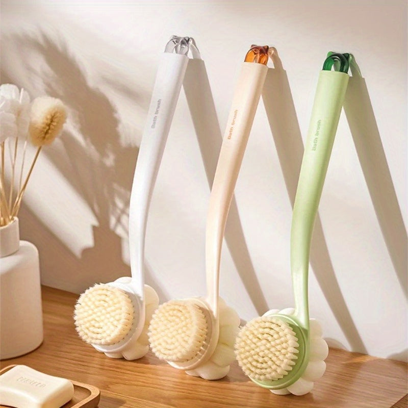 3-in-1 Soft Back Scrubber Brush with Handle - Multi-Color (White/Beige/Orange) Body Scrubber & Exfoliating Massager for Bath, Shower, and Body Care, No Battery Needed, Bath Accessories, Shower Cleaning Tool, Ergonomic Handle, Durable Scrubber