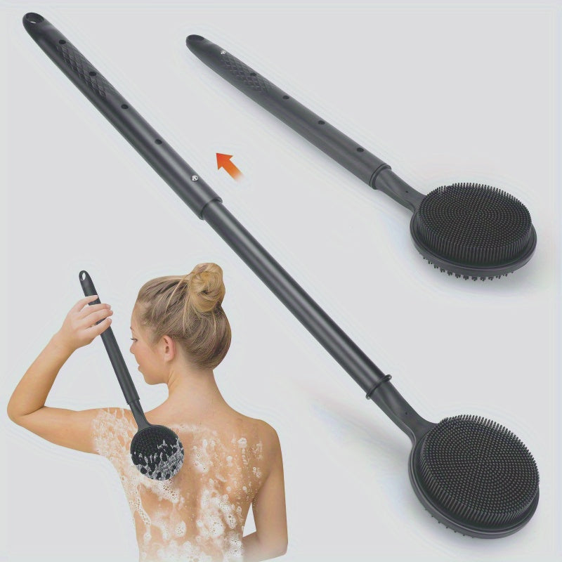 Extra Long Back Scrubber for Shower with Adjustable Handle - Non-Slip Double-Sided Exfoliating Bath Brush, Ergonomic Design for Dead Light Beige Removal & Smooth Light Beige, No Battery Needed, Fragrance-Free, Shower Accessories, Highquality Bristles,