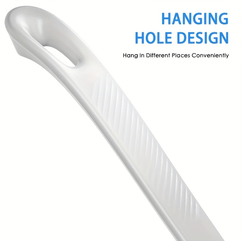 Long handled cleaning shower brush with soft and hard bristles, longer and wider brush surface, back frosted body exfoliator, suitable for wet or dry brushing (white)