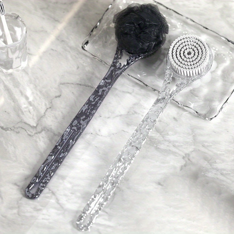Glacier Pattern Bath Body Brush Luxury Long Handle - Exfoliating Back Scrubber, Shower Brush for Cleaning, Massaging Without Electricity - Unscented, Battery-Free Bathing Accessory