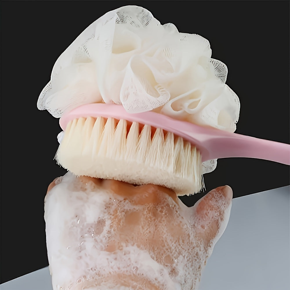 2-in-1 Dual-Head Shower Brush with Soft Loofah for Back Scrubbing - Battery-Free, Oil-Free, Melon Sponge