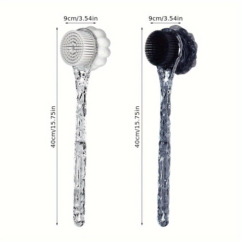 1pc Ergonomic Long-Handled Soft Nylon Back Massager & Shower Brush Combo - 2-in-1 Bathing Experience with Glacier Pattern for Deep Clean & Relaxation, No Batteries Required, Back Scrubber for Shower