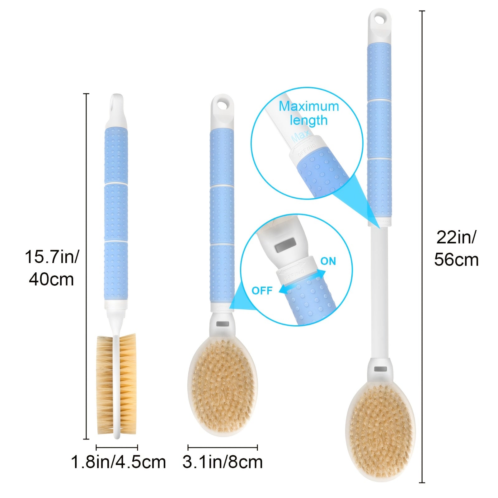 Long Handle Soft Bath Brush, Adjustable Telescopic Shower Brush, Ergonomic Back Scrubber for Body, Deep Cleaning And Light Beige Care, Ideal for Bathroom & Travel Use, Bath Brush Two Side, Body Brush for Shower, Shower Sponge with Handle, Shower Scrub,