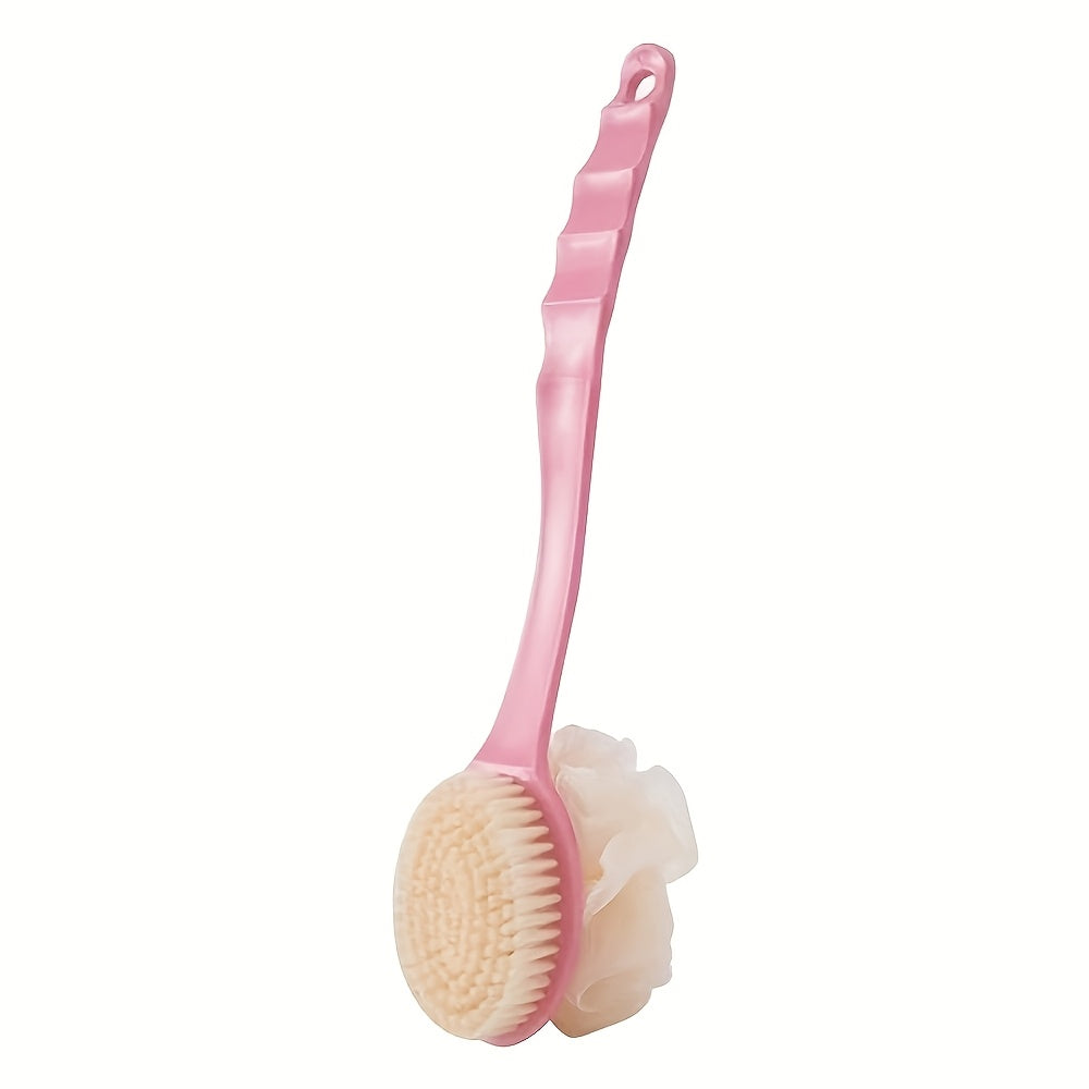 2-Color Dual-Head Shower Brush with Soft Loofah, Suitable for Back Scrubbing: No Battery Required, Oil-Free