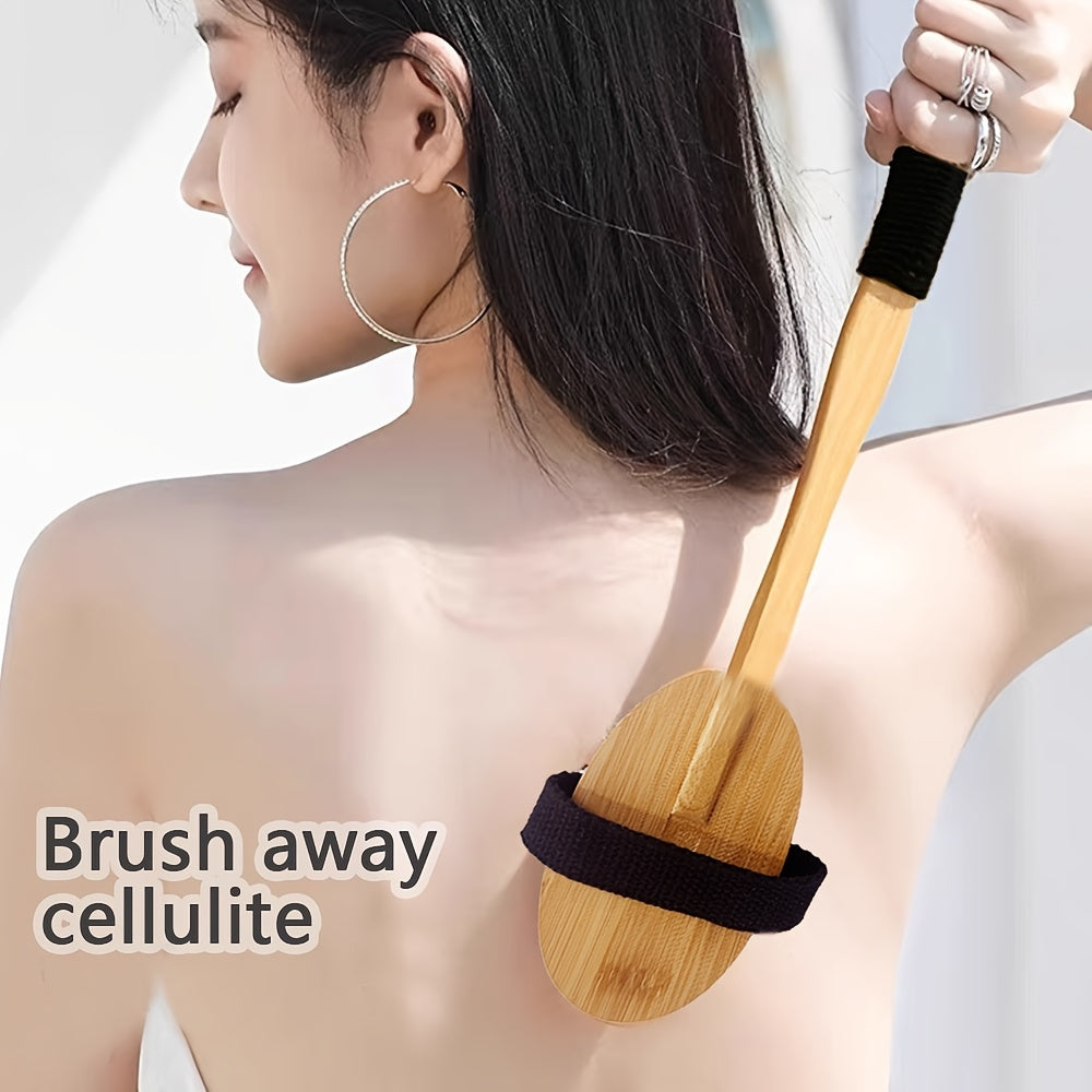 1 Extra Long Curved Handle Lotus Wood Bristle Round Bath Brush Bath Cleaning Brush With Lanyard Design Lazy Family Bathing Magic
