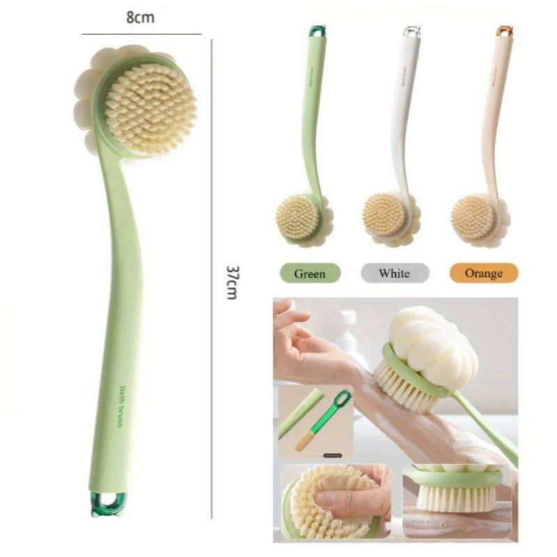 3-in-1 Soft Back Scrubber Brush with Handle - Multi-Color (White/Beige/Orange) Body Scrubber & Exfoliating Massager for Bath, Shower, and Body Care, No Battery Needed, Bath Accessories, Shower Cleaning Tool, Ergonomic Handle, Durable Scrubber