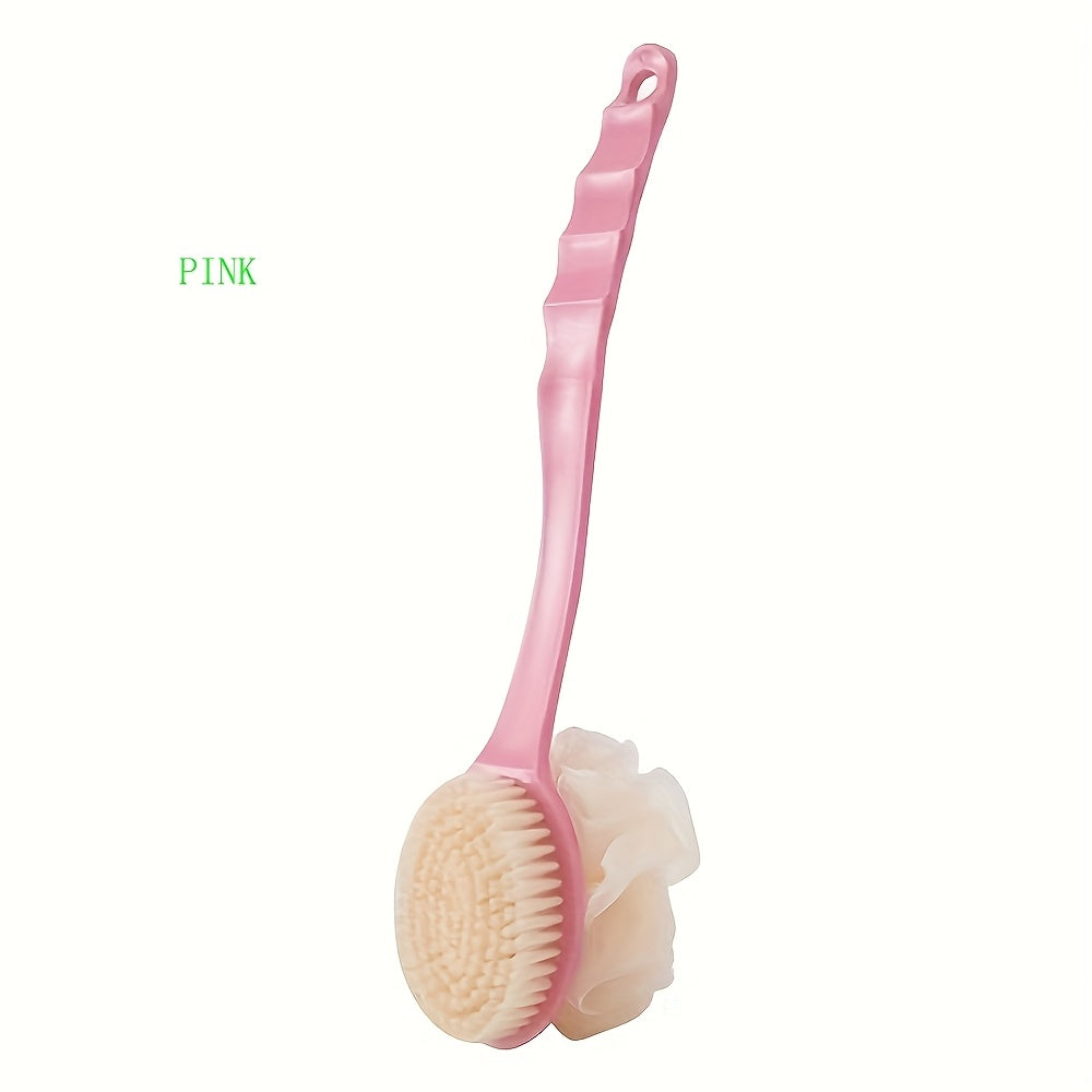 2-Color Dual-Head Shower Brush with Soft Loofah, Suitable for Back Scrubbing: No Battery Required, Oil-Free