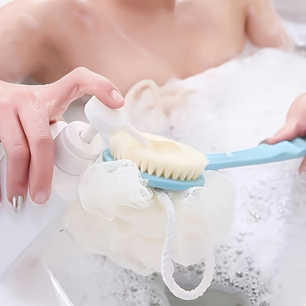 2-in-1 Dual-Head Shower Brush with Soft Loofah for Back Scrubbing - Battery-Free, Oil-Free, Melon Sponge