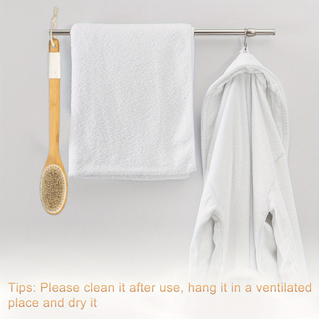 VOCOSTE Horse Hair Exfoliating Back Scrubber with Curved Long Handle - 18" Wood Body Brush, 3.5" Wide, 6.5" Thick, No Battery Needed for Wet/Dry Body Brushing, Men & Women Shower & Bath Tool, Ergonomic Design, Highquality Bristles