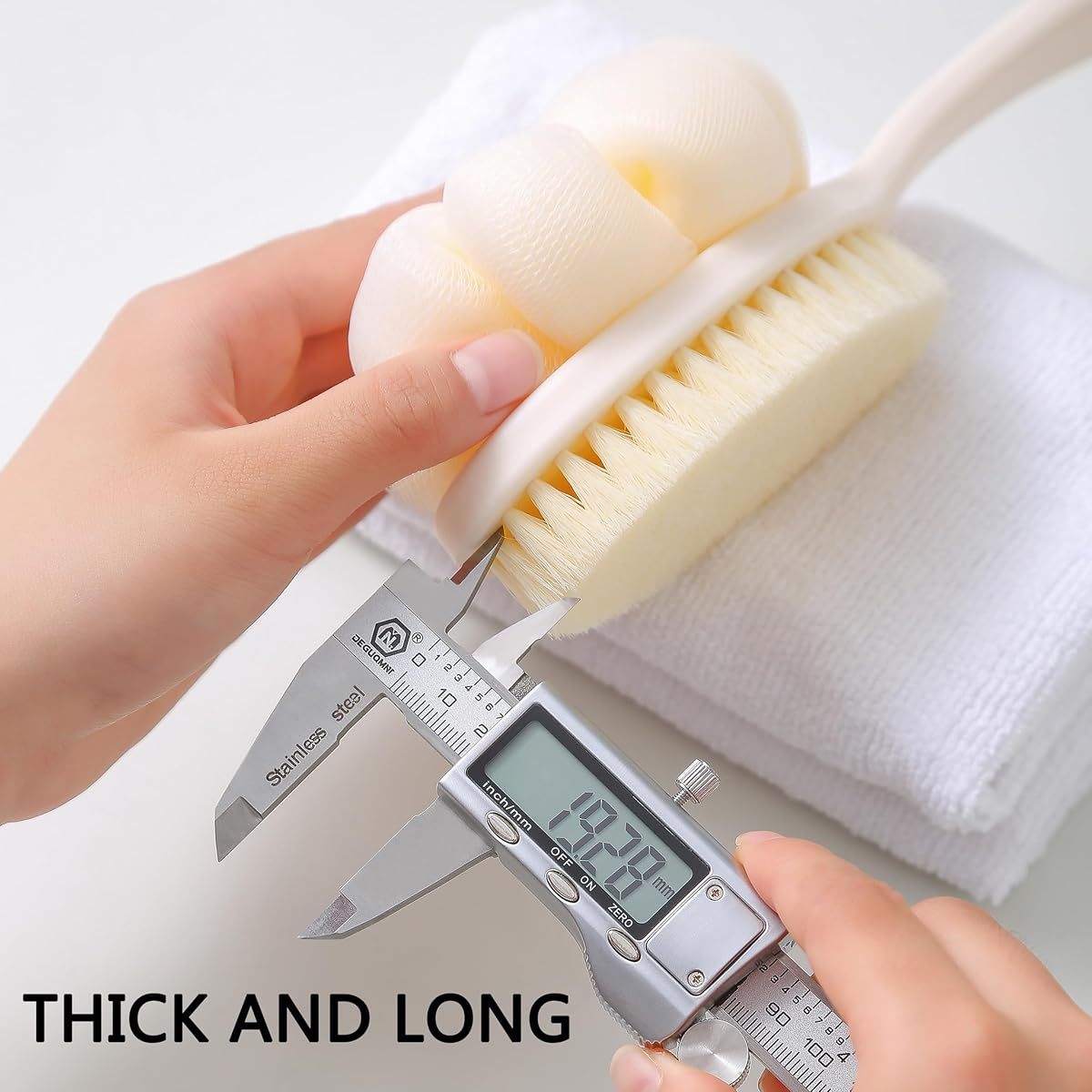 Long Handle Shower Body Brush with Pumpkin Loofah - Non-Slip Grip Back Scrubber, Heavy-Duty Exfoliating Bath Brush for Back, Arms, Legs, Feet - Wet/Dry Use, No Battery Needed - Ideal for Men & Women (Grey) - Bathroom Essentials, Personal Hygiene,