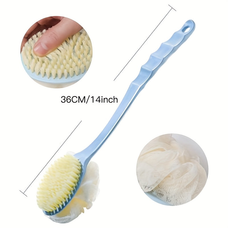 3 Pack Back Shower Body Brushes Shower Body Brush with Bristles and Loofah Back Scrubber Bath Mesh Sponge for Wet or Dry Long Handle for Light Beige Exfoliating Bath, Exfoliating Light Beige for Men and Women (Blue)