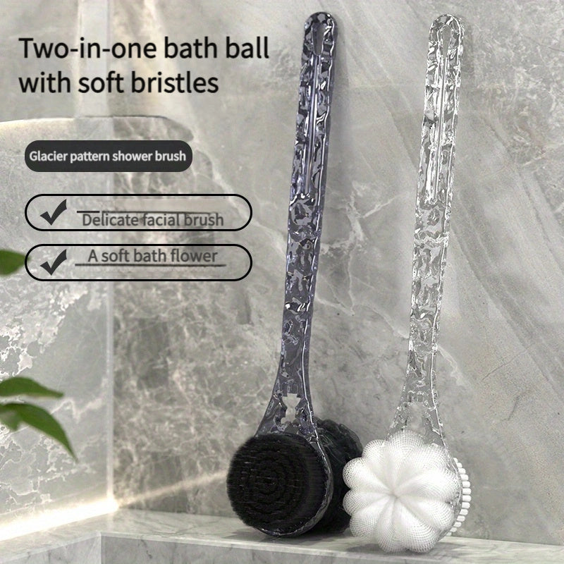 1 long-handled brush bath ball scrub towel artifact - 2-in-1 bathroom experience with glacier pattern, deep cleansing and relaxation, shower back cleaner