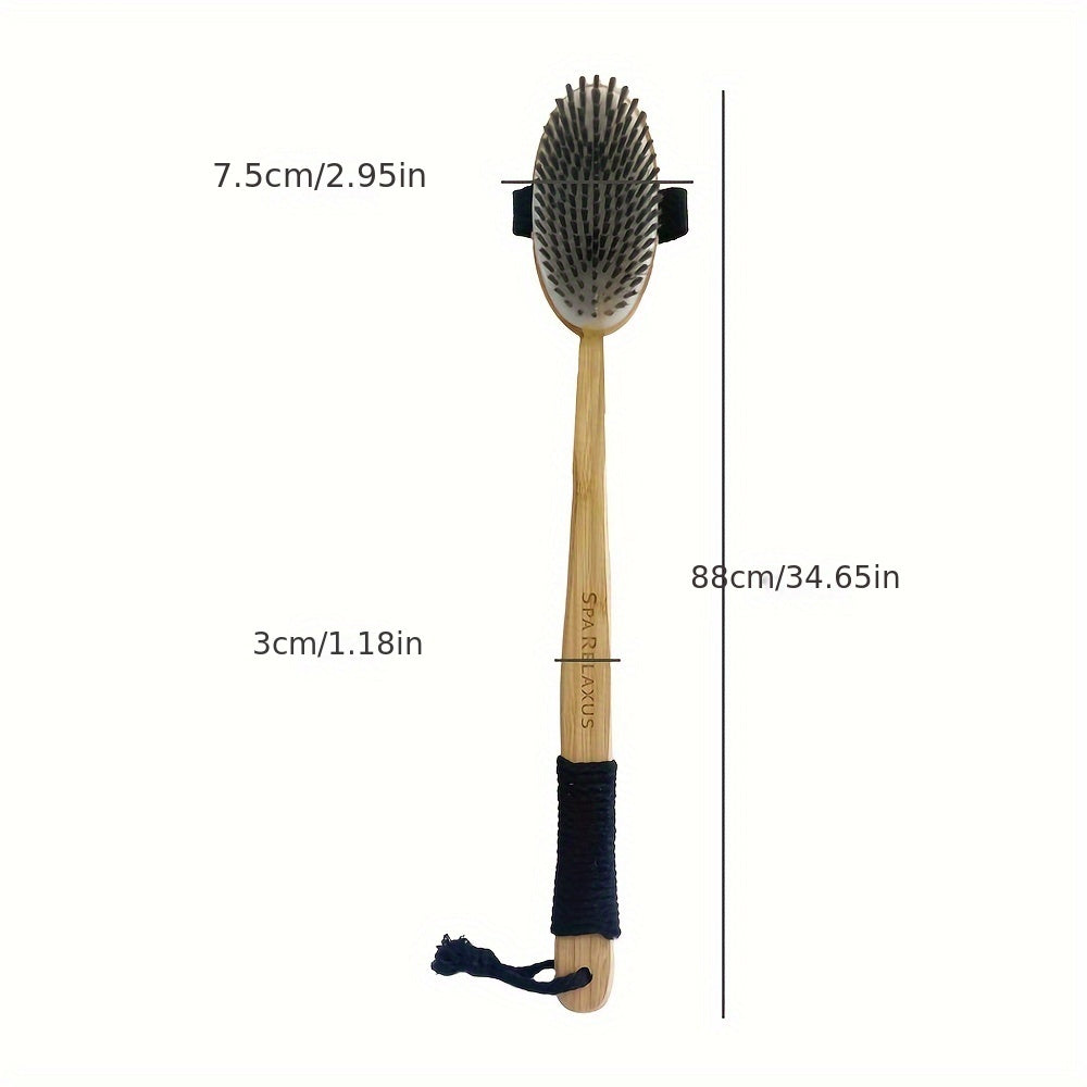 1 Extra Long Curved Handle Lotus Wood Bristle Round Bath Brush Bath Cleaning Brush With Lanyard Design Lazy Family Bathing Magic