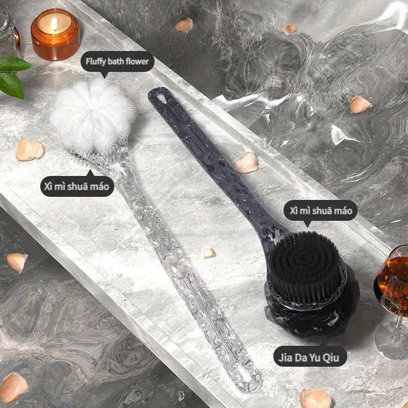 1pc Ergonomic Long-Handled Soft Nylon Back Massager & Shower Brush Combo - 2-in-1 Bathing Experience with Glacier Pattern for Deep Clean & Relaxation, No Batteries Required, Back Scrubber for Shower