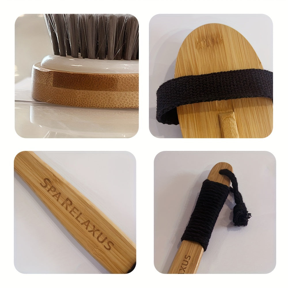 1 Extra Long Curved Handle Lotus Wood Bristle Round Bath Brush Bath Cleaning Brush With Lanyard Design Lazy Family Bathing Magic