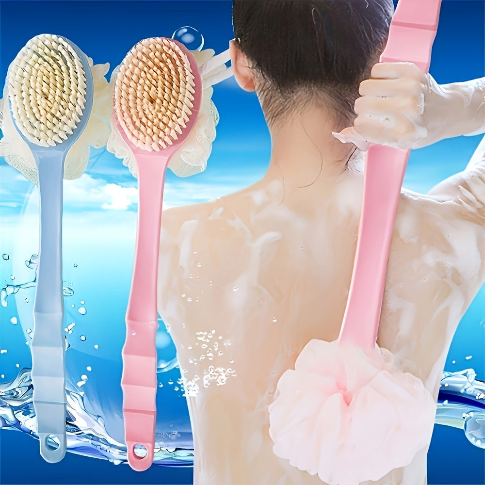 2-in-1 Dual-Head Shower Brush with Soft Loofah for Back Scrubbing - Battery-Free, Oil-Free, Melon Sponge