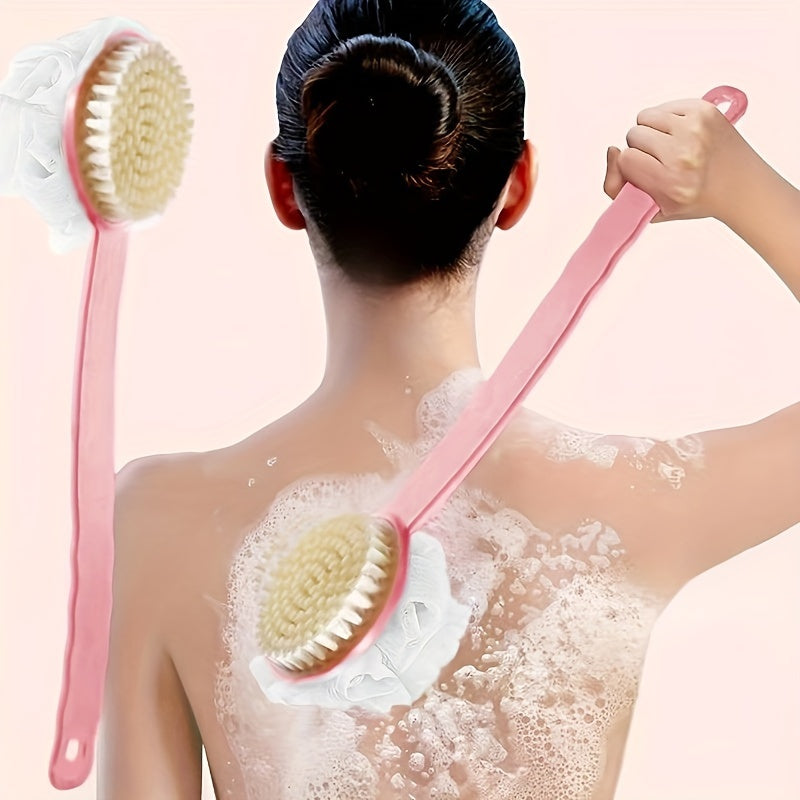 2-in-1 Soft Bristle Bath Brush with Long Handle - Multi-Color, Fragrance-Free, No Batteries Required - Ideal for Exfoliating & Back Scrubbing, Japanese Bath, Rubbing Mud, Bath Artifact