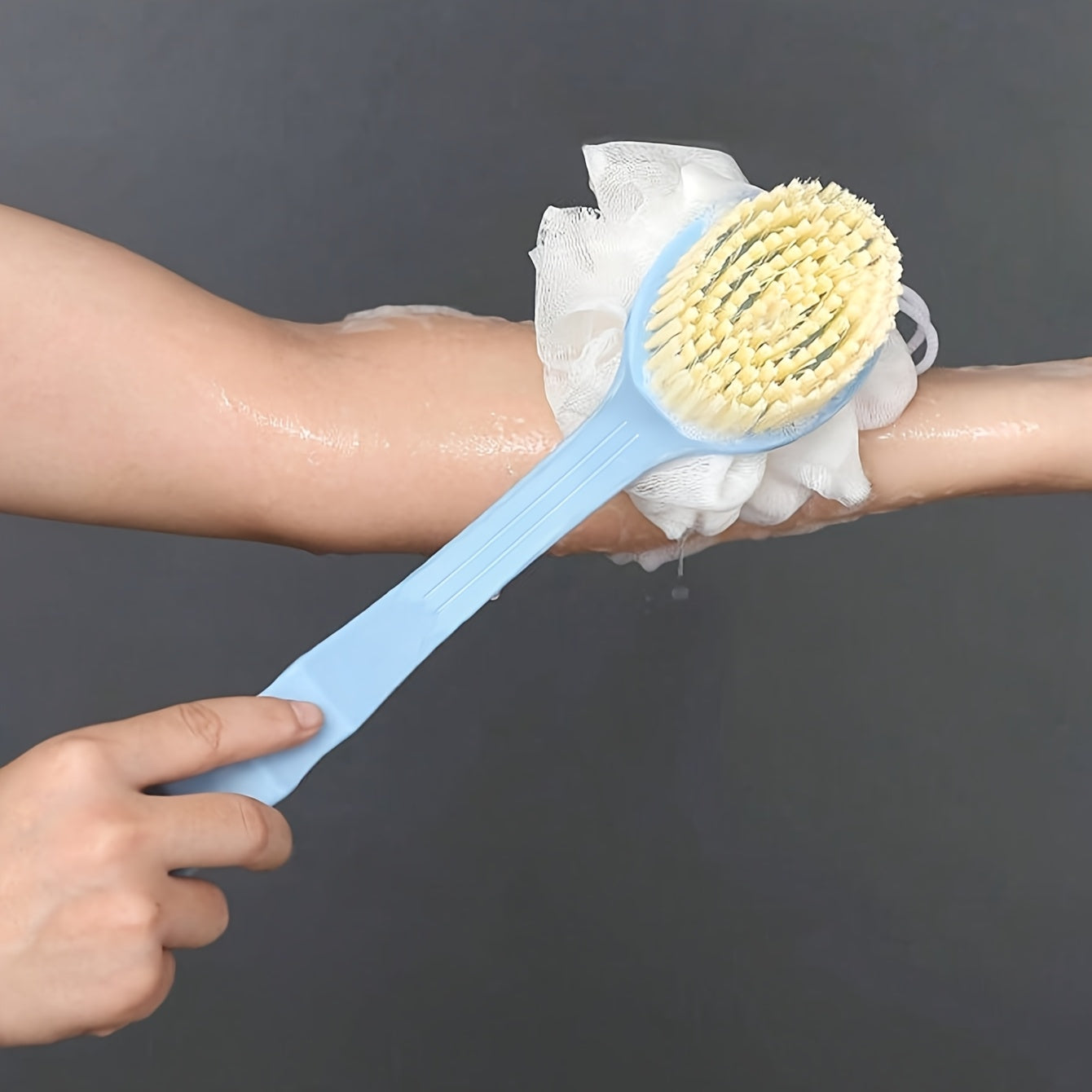 [Lightweight Design] Pink Long-Handled Soft Bristle Bath Brush - Multi-Functional 2-in-1 Mud Scrubbing and Back Massage Tool, Gentle Exfoliation for Smooth Skin, Gentle Skin Exfoliation|Dualfunction Brush|Comfortable Use