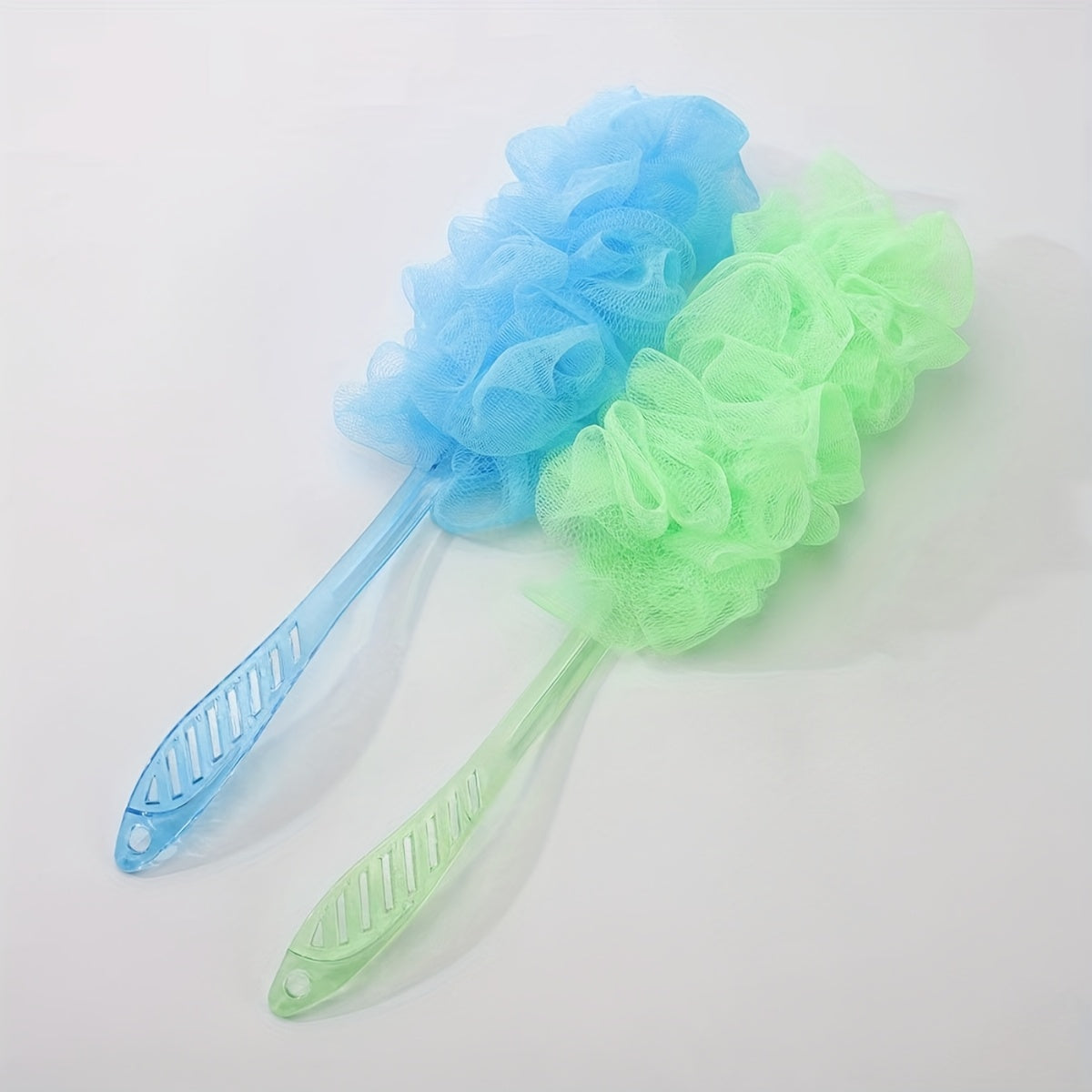 1pc Long Handle Bath Massager with Soft Flower Head - Pastel Colors (Pink, Blue, Green, Yellow, Purple) - Extended Reach Back Scratcher for Men & Women, Manual Body Rub Tool for Spa & Home Use, No Batteries/Electricity, Durable Bath Accessory, Fluffy