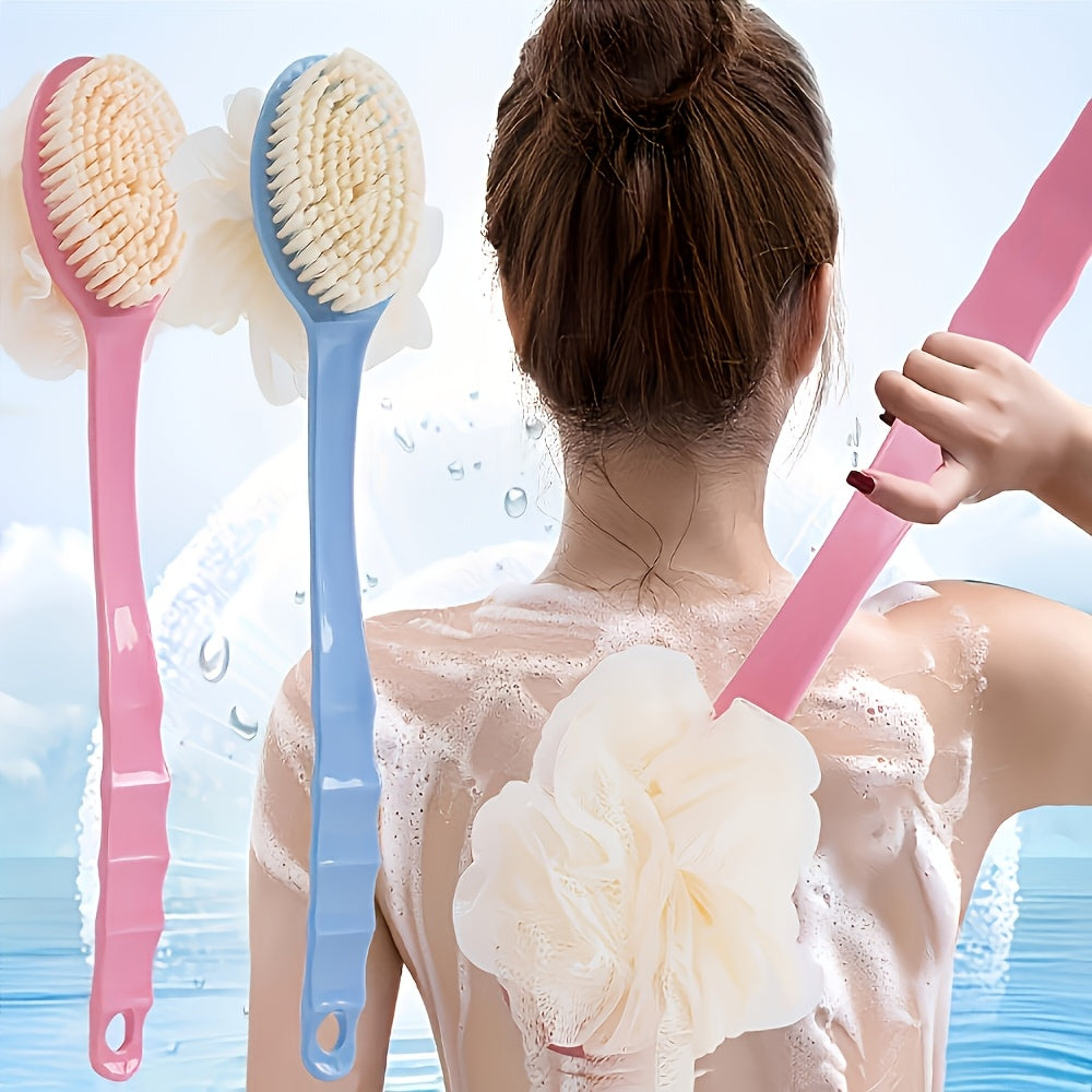 2-in-1 Dual-Head Shower Brush with Soft Loofah for Back Scrubbing - Battery-Free, Oil-Free, Melon Sponge