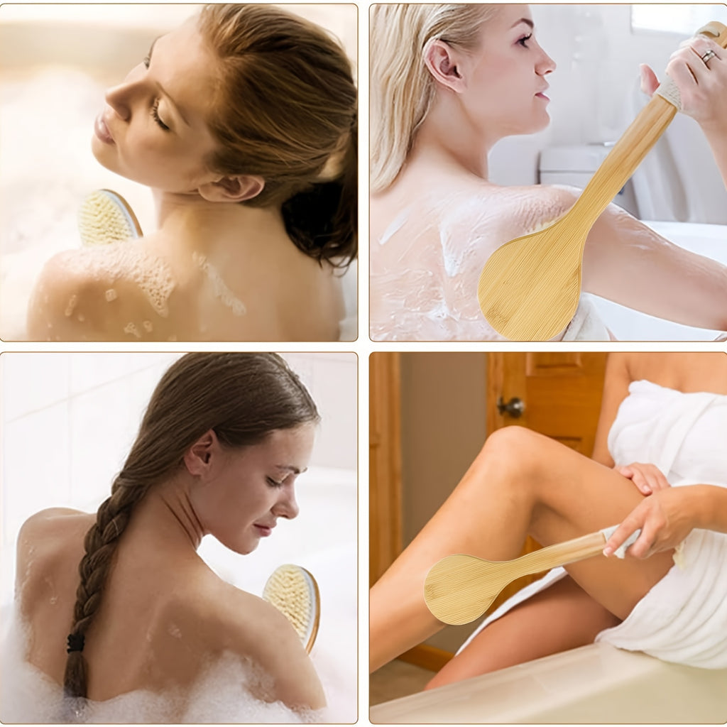 Long Handle Bath Brush with Rope, Back Scrubber for Deep Cleaning & Light Beige Care, Soft Bathroom Accessory for Men and Women