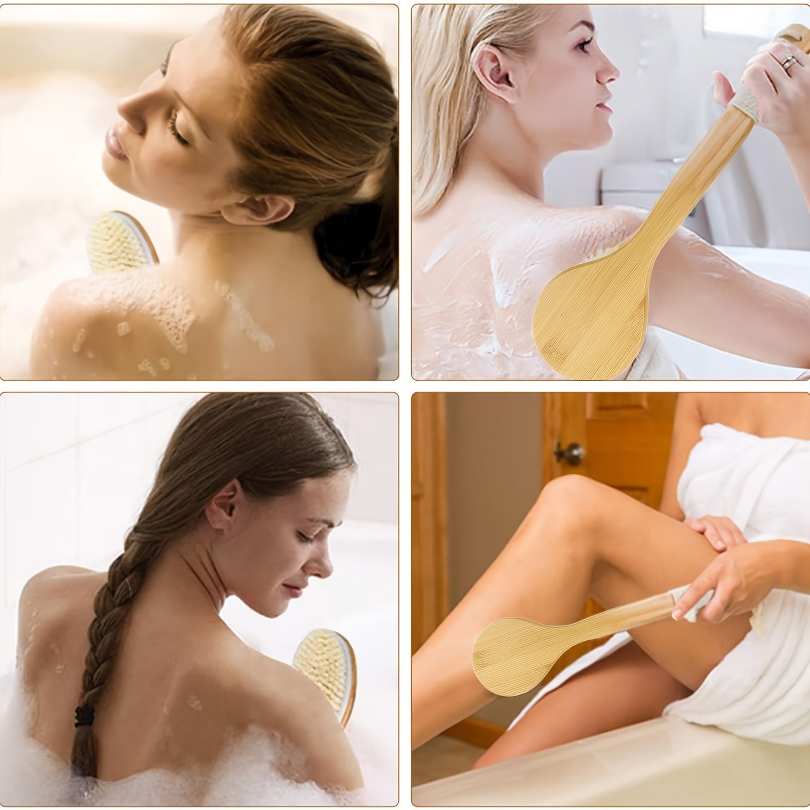 Long Handle Bath Brush with Rope, Back Scrubber for Deep Cleaning & Light Beige Care, Soft Bathroom Accessory for Men and Women