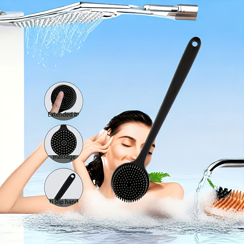 14.57" Extra Long Back Scrubber Brush - Ergonomic S-Shaped Silicone Bath Brush (14.57×3.15inch) for Hard to Reach Areas, Gentle Exfoliating Shower Brush for Dry Light Beige/, Spa & Home Use