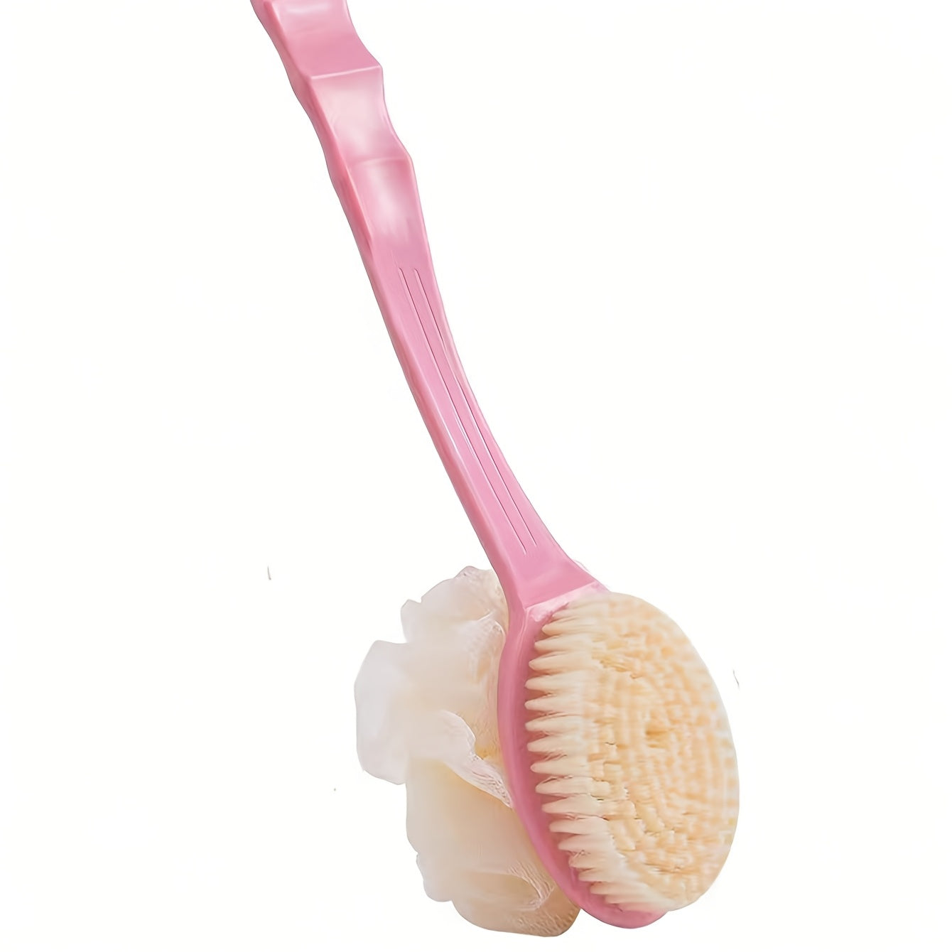 [Lightweight Design] Pink Long-Handled Soft Bristle Bath Brush - Multi-Functional 2-in-1 Mud Scrubbing and Back Massage Tool, Gentle Exfoliation for Smooth Skin, Gentle Skin Exfoliation|Dualfunction Brush|Comfortable Use