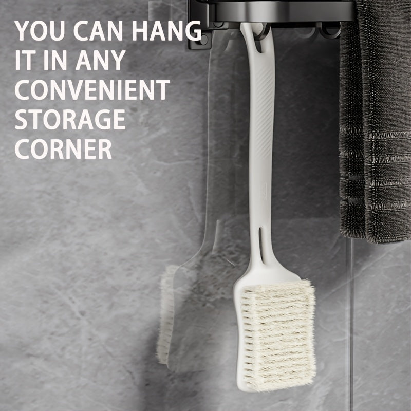 Long handled cleaning shower brush with soft and hard bristles, longer and wider brush surface, back frosted body exfoliator, suitable for wet or dry brushing (white)