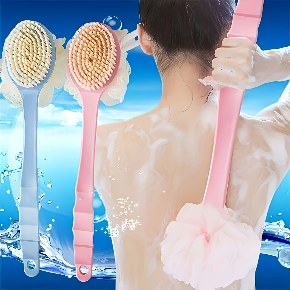 2-Color Dual-Head Shower Brush with Soft Loofah, Suitable for Back Scrubbing: No Battery Required, Oil-Free