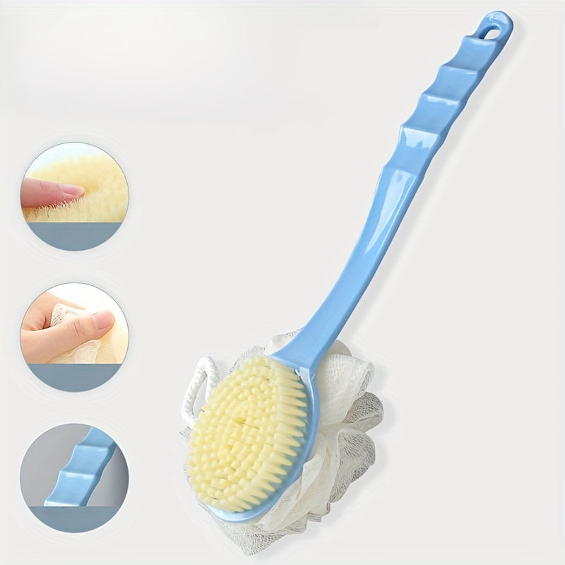 2-in-1 Soft Bristle Bath Brush with Long Handle - Multi-Color, Fragrance-Free, No Batteries Required - Ideal for Exfoliating & Back Scrubbing, Japanese Bath, Rubbing Mud, Bath Artifact
