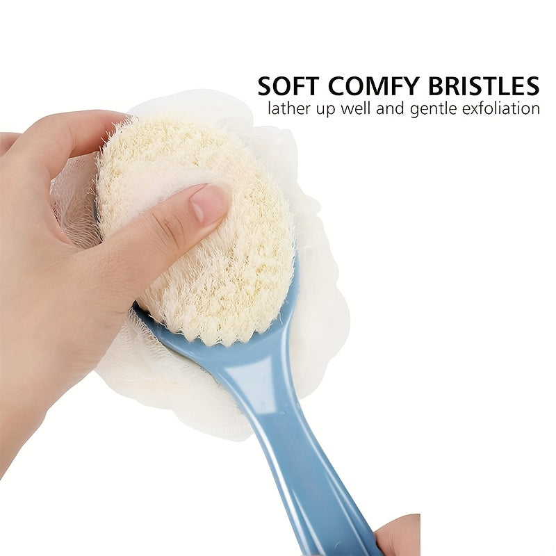 3 Pack Back Shower Body Brushes Shower Body Brush with Bristles and Loofah Back Scrubber Bath Mesh Sponge for Wet or Dry Long Handle for Light Beige Exfoliating Bath, Exfoliating Light Beige for Men and Women (Blue)