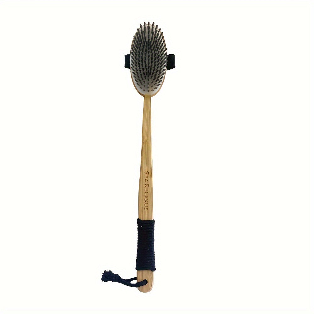1 Extra Long Curved Handle Lotus Wood Bristle Round Bath Brush Bath Cleaning Brush With Lanyard Design Lazy Family Bathing Magic