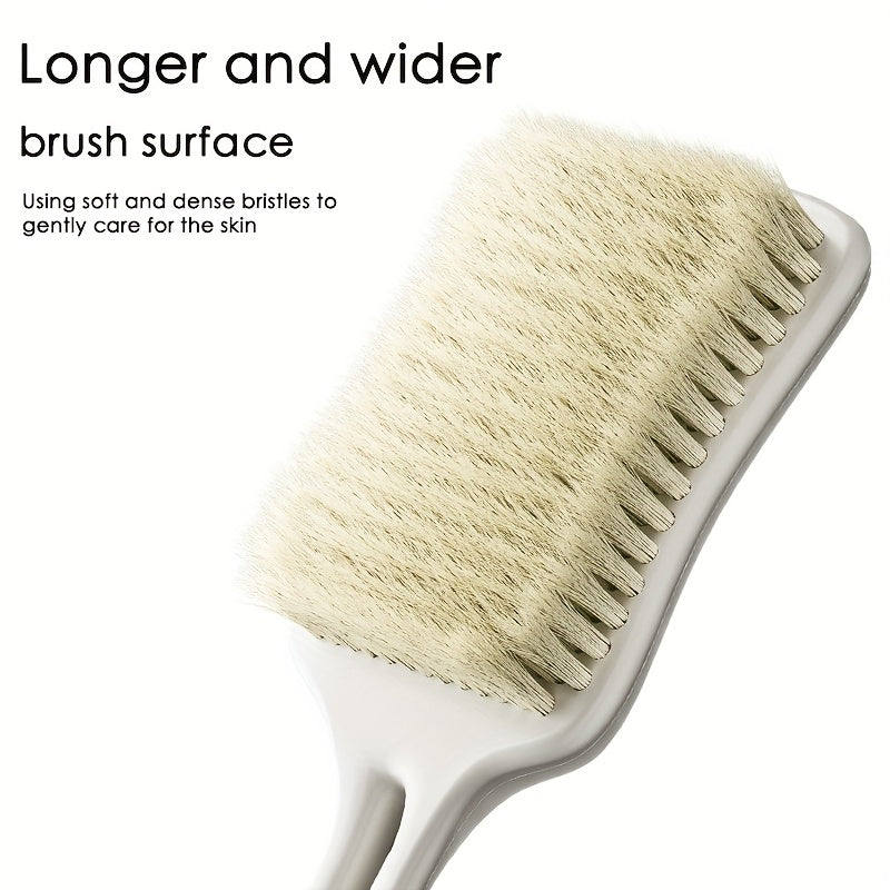 Long handled cleaning shower brush with soft and hard bristles, longer and wider brush surface, back frosted body exfoliator, suitable for wet or dry brushing (white)